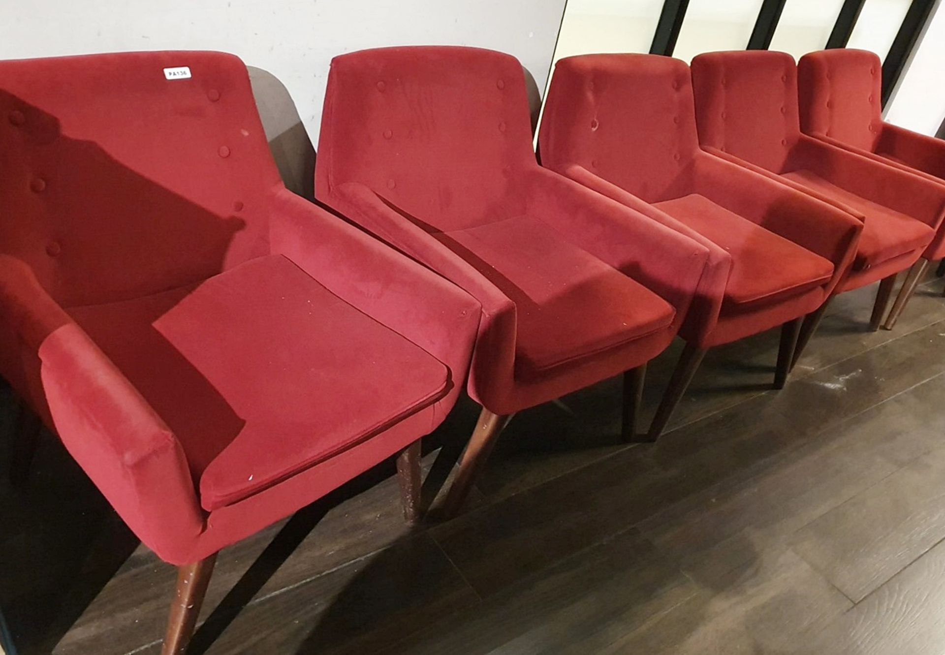 5 x Retro Style Armchairs in Red Fabric - H80/45 x W68 x D70 cms - Ref PA136 - CL463 - Location: