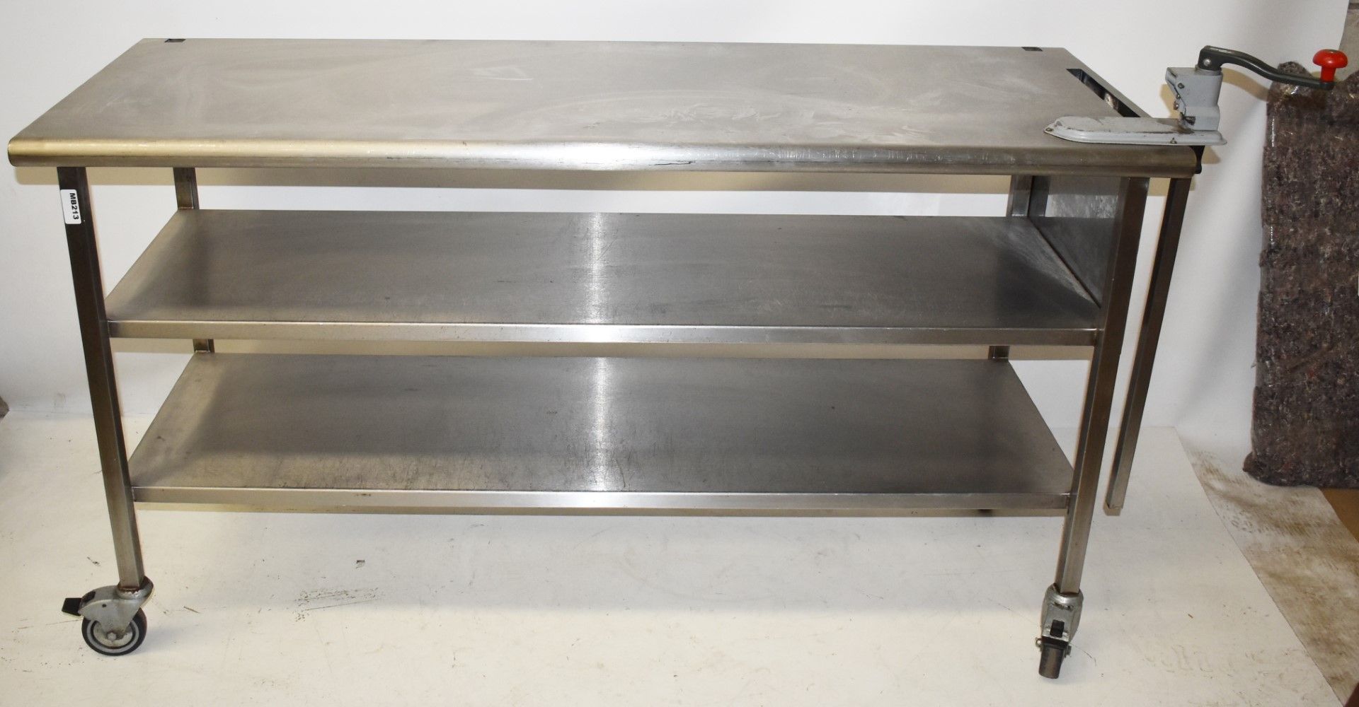 1 x Stainless Steel Prep Bench With Undershelves, Castors and Commercial Tin Opened - H87.5 x W160 x