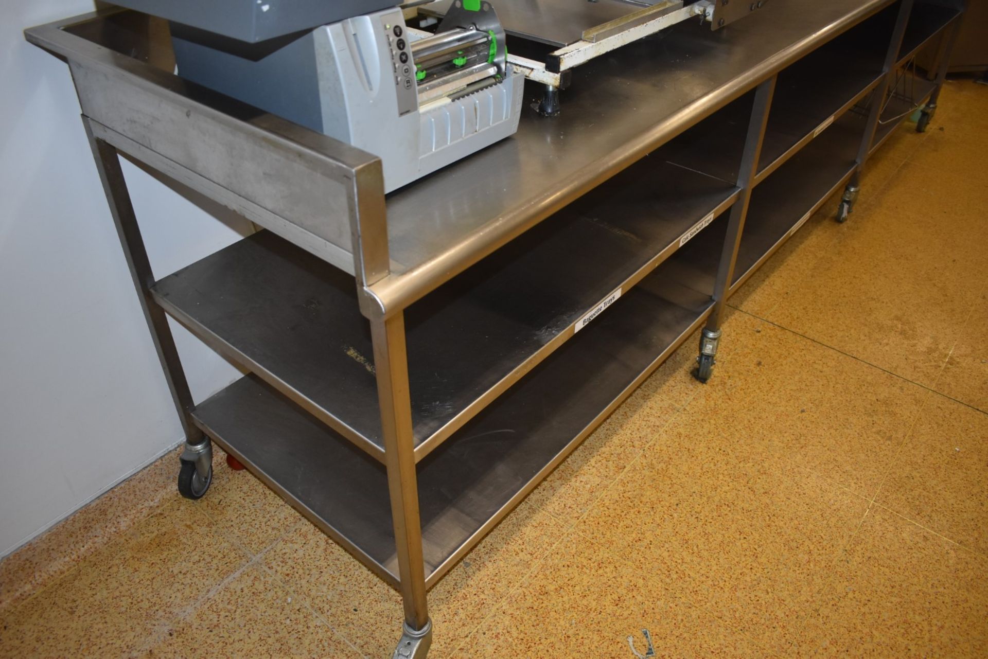1 x Large Stainless Steel Prep Bench on Castors - Over 11ft in Length - Features Upstands and - Image 3 of 7