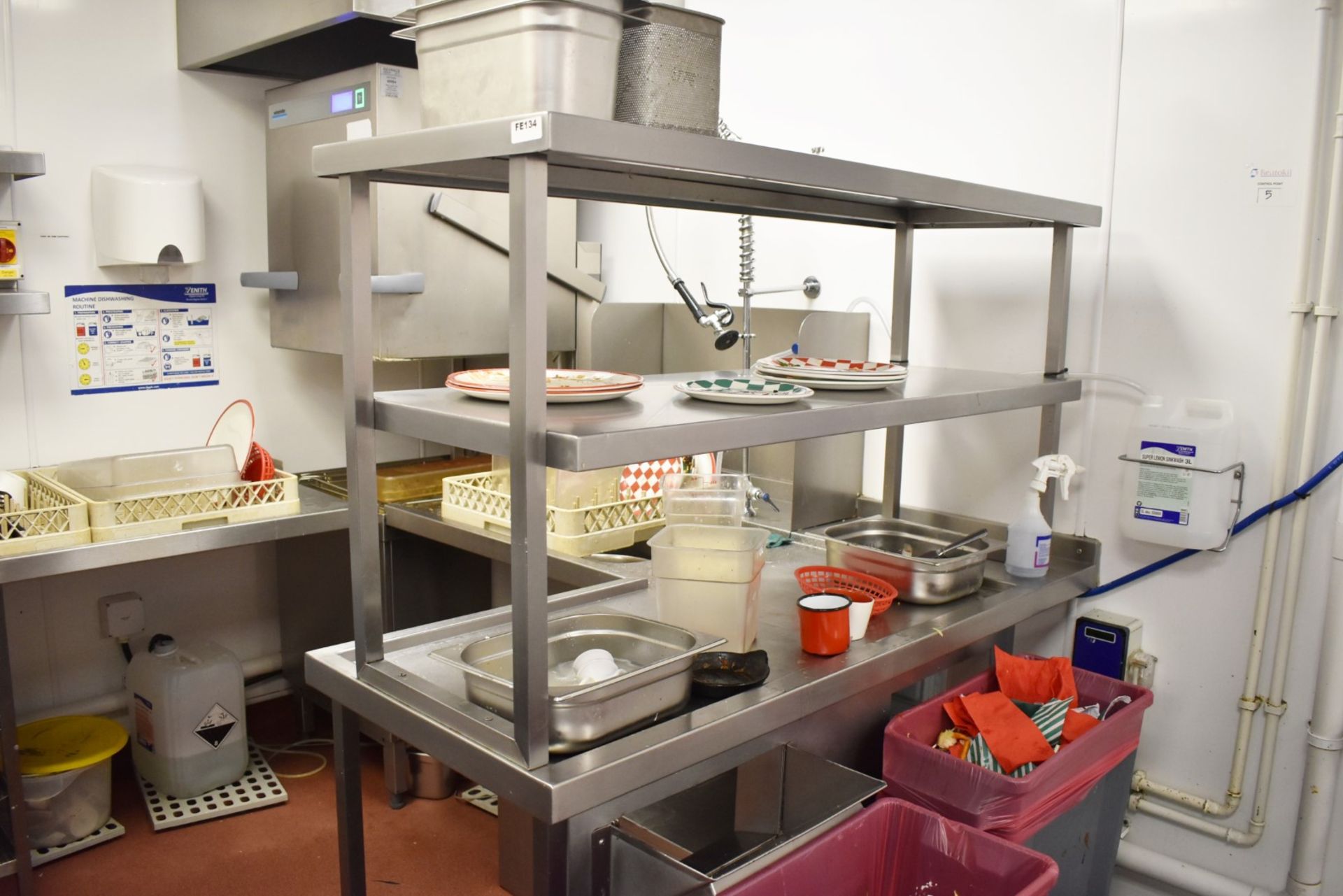 1 x Inlet and Outlet Table Set For Passthrough Dishwasher - Features Tray Shelves, Waste Chutes, - Image 3 of 5