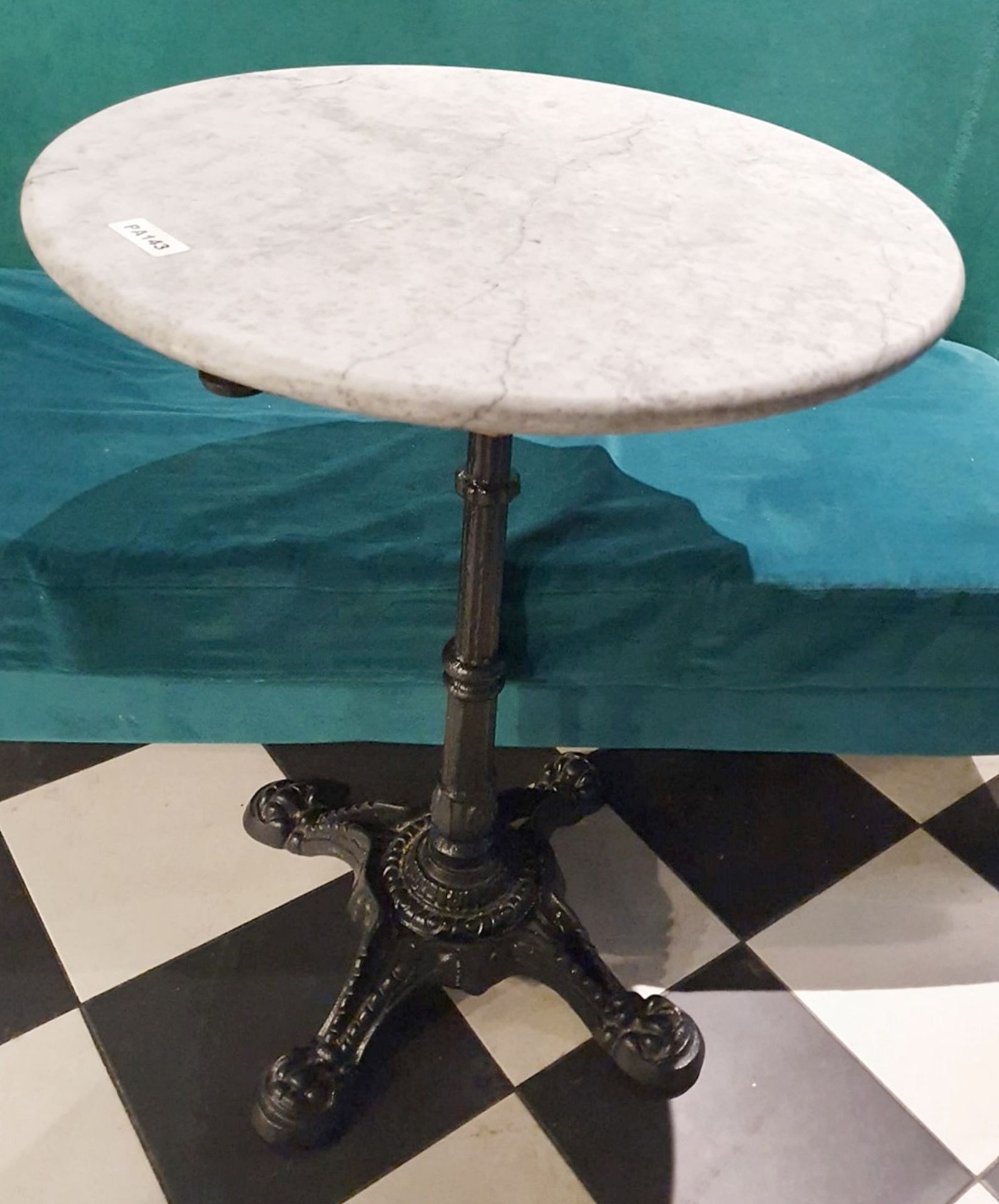 5 x Bistro Tables With Ornate Cast Iron Bases and White Marble Tops - H77 x W55 cms - Ref PA143 -