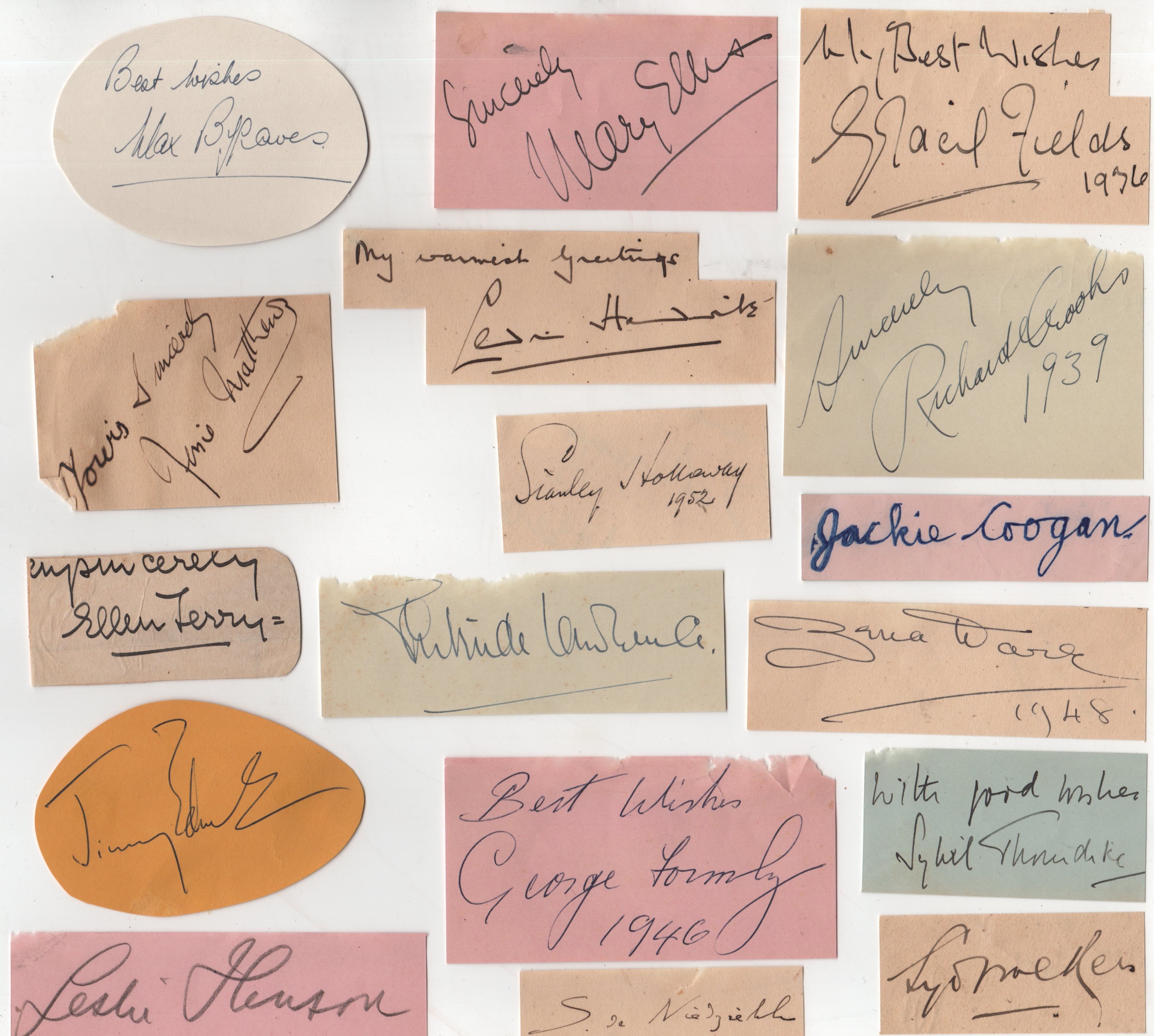 ENTERTAINMENT: Selection of signed pieces (some irregularly clipped), cards, album pages, - Image 8 of 8