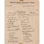 BRITISH RUGBY FOOTBALL TEAM: A good official sheet of 4to printed stationery issued for the British