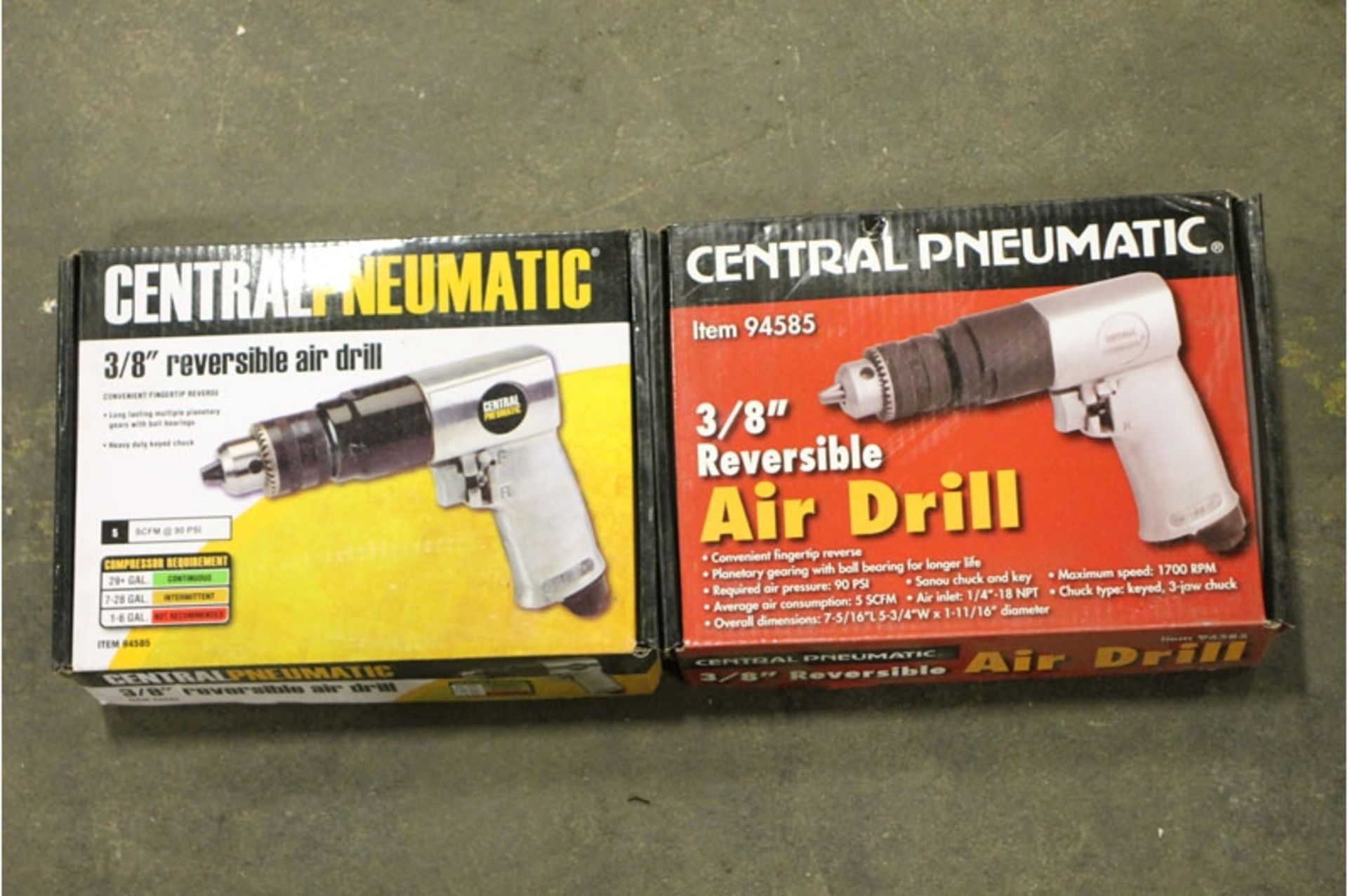 Two Central Pneumatic Reversible Air Drills, 3/8"