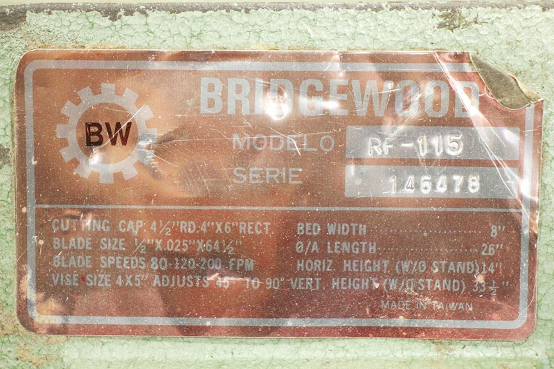 Bridgewood Model RF-115 Metal Cutting Bandsaw - Image 5 of 8