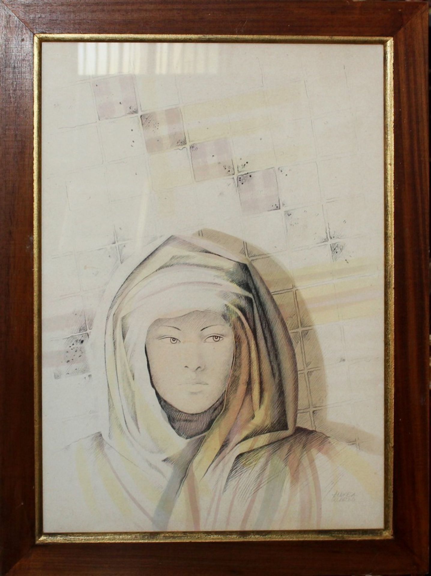 N. 4104 (V.F. 904) RITRATTO DI DONNA ORIENTALE, DISEGNO, ANDREA ALARTO??, CM. 48X70