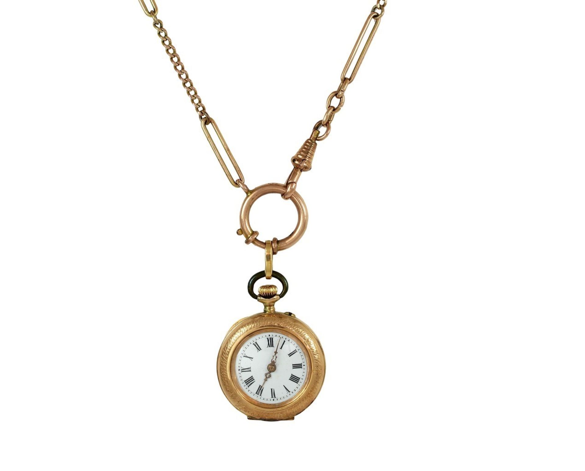 N. 318 (V.F. 878) OROLOGIO IN ORO GIALLO 18 KT, GR.51, DOPPIA CASSA CON CATENA.