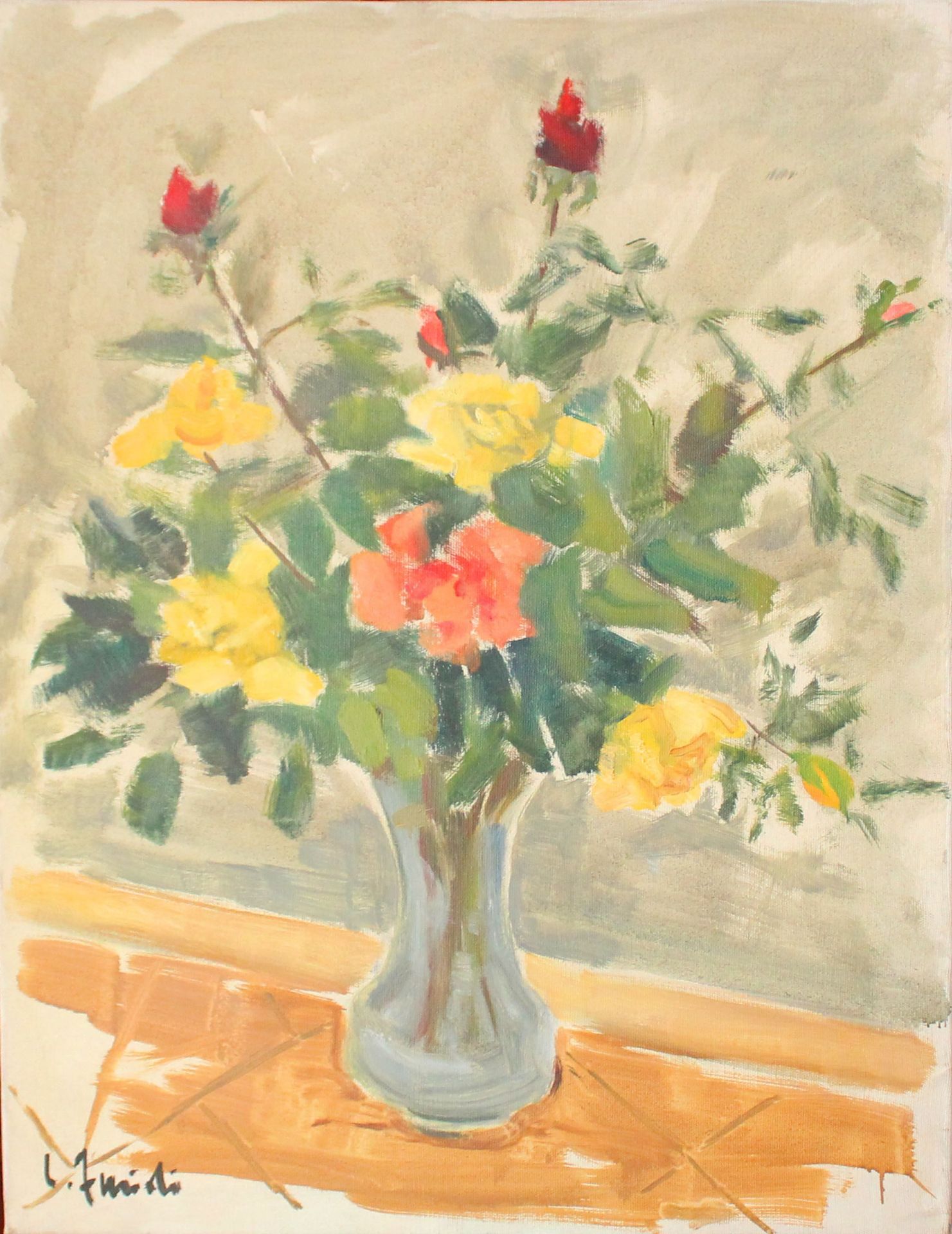 N. 76 (V.F. 943) ROSE, OLIO SU TELA, LINA FURIOLI, CM. 50X70 (BENI IN VIA ARIOSTO 6 FERRARA)