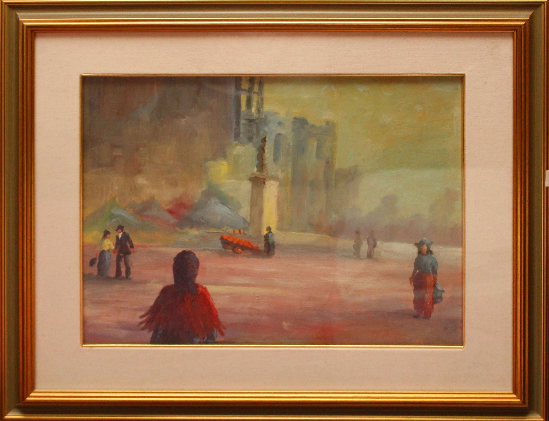 N. 89 (V.F. 943) PIAZZA CON MONUMENTO, OLIO, NON FIRMATO, CM. 43X33 (BENI IN VIA ARIOSTO 6 FERRARA)