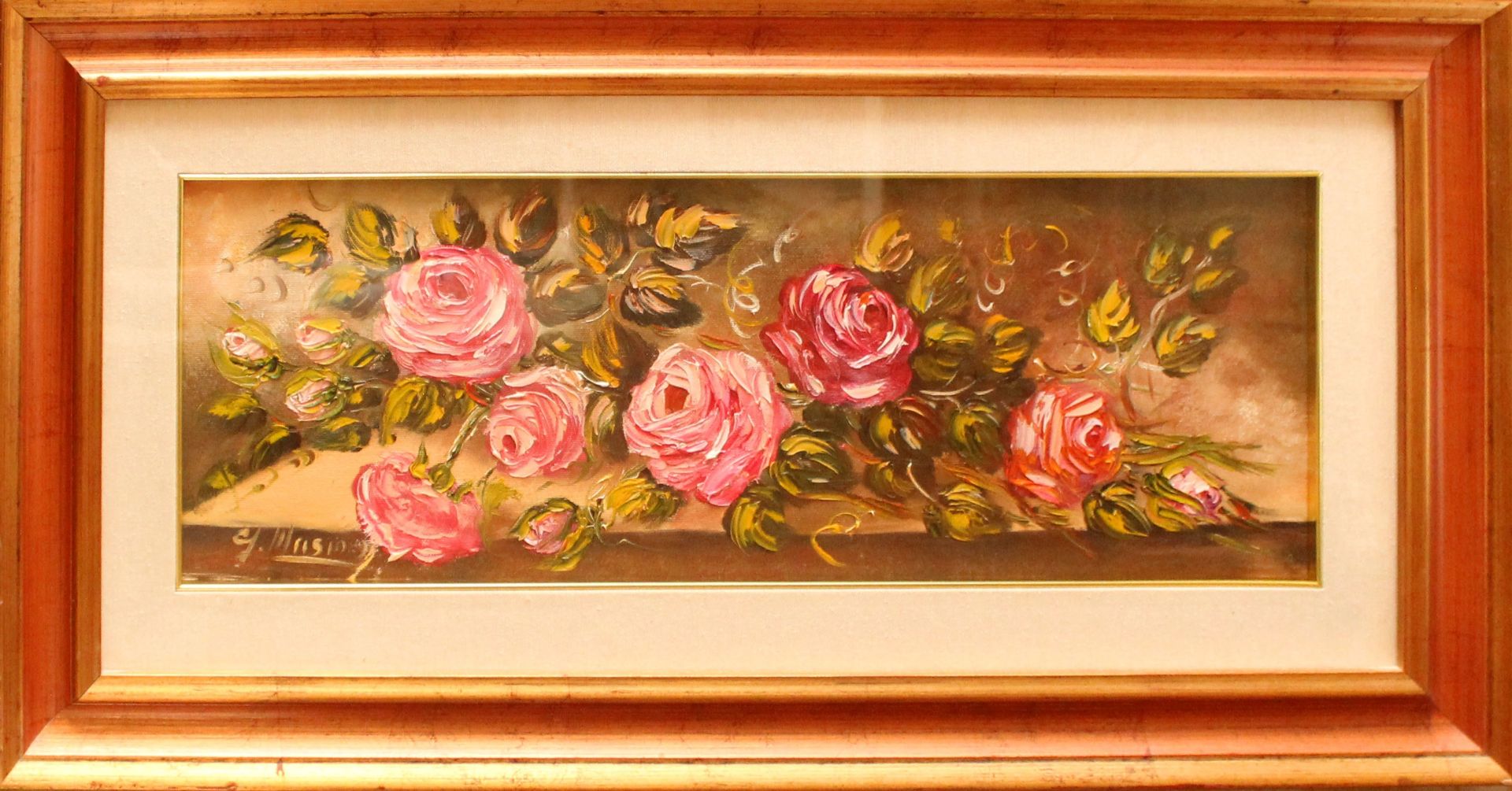 N. 103 (V.F. 943) ROSE, OLIO SU TELA, FIRMATO, CM. 88X22 (BENI IN VIA ARIOSTO 6 FERRARA)