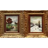 Paesaggi, coppia di dipinti, olio su tela maestro Inglese XX secolo cm. 17x22