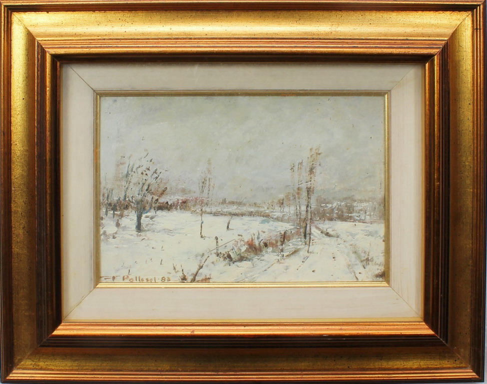 Paesaggio invernale, Pollesel, olio, cm. 32x20