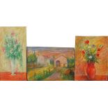 Fiori e paesaggio, lotto di 3 dipinti, Lucchini