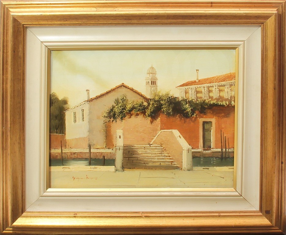 Scorcio di paese, Giorgio Rocca (in arte G.Actissy) Udine 1959 olio su tela cm. 30x25