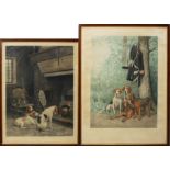 Scene con cani, due stampe acquerellate, cm. 40x56