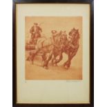 Lotto di due grafiche raffiguranti cavalli con carro cm. 24x26 e ritratto di Francesco Cornieri