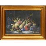 Natura morta con frutta a firma C. Mieglioraldi?, tecnica mista, cm. 46x32