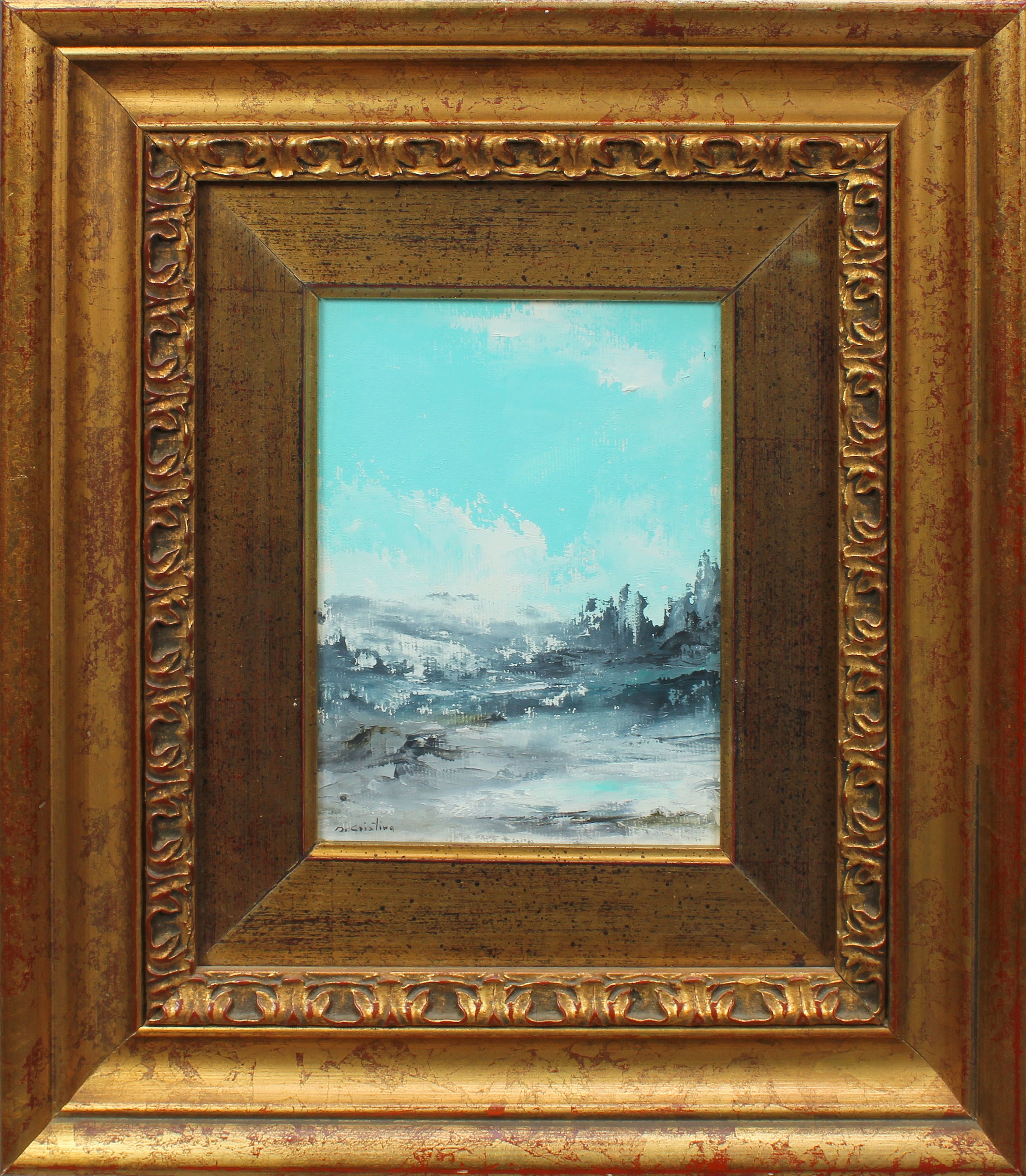 Paesaggio montano, a firma Di Cristina, cm. 14x20
