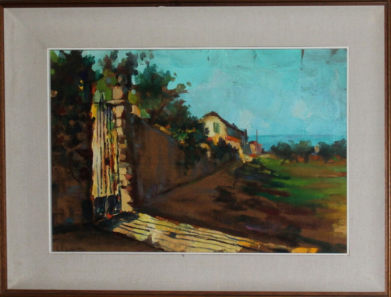 Scorcio di villa al mare, olio su faesite, G. Lamanna, cm. 48x33