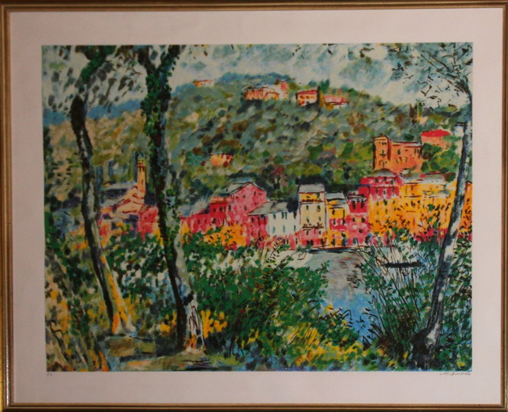 Portofino, litografia, P.A., Michele Cascella, cm. 80x65