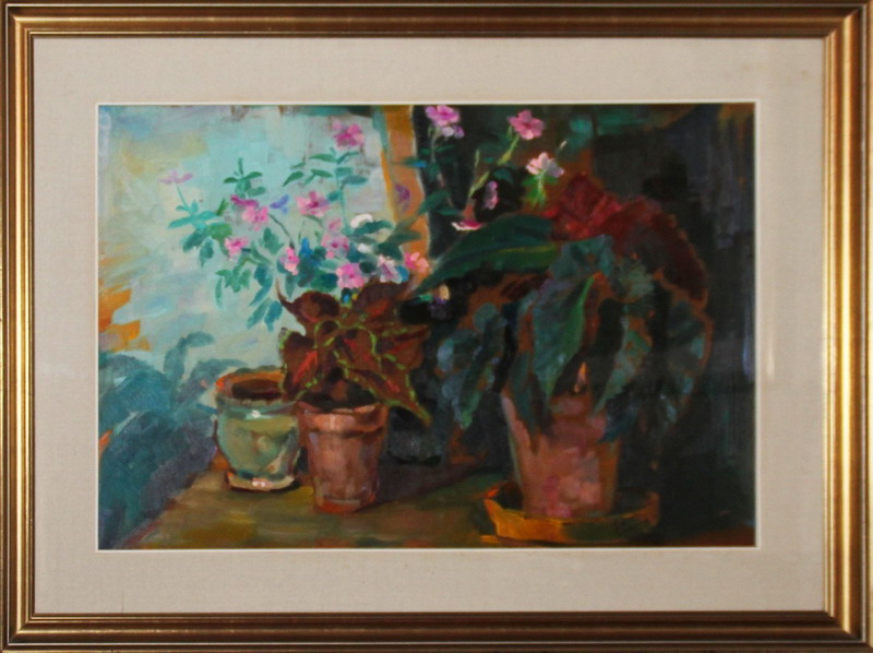 Vasi di fiori, olio, Lamanna, cm. 75x50