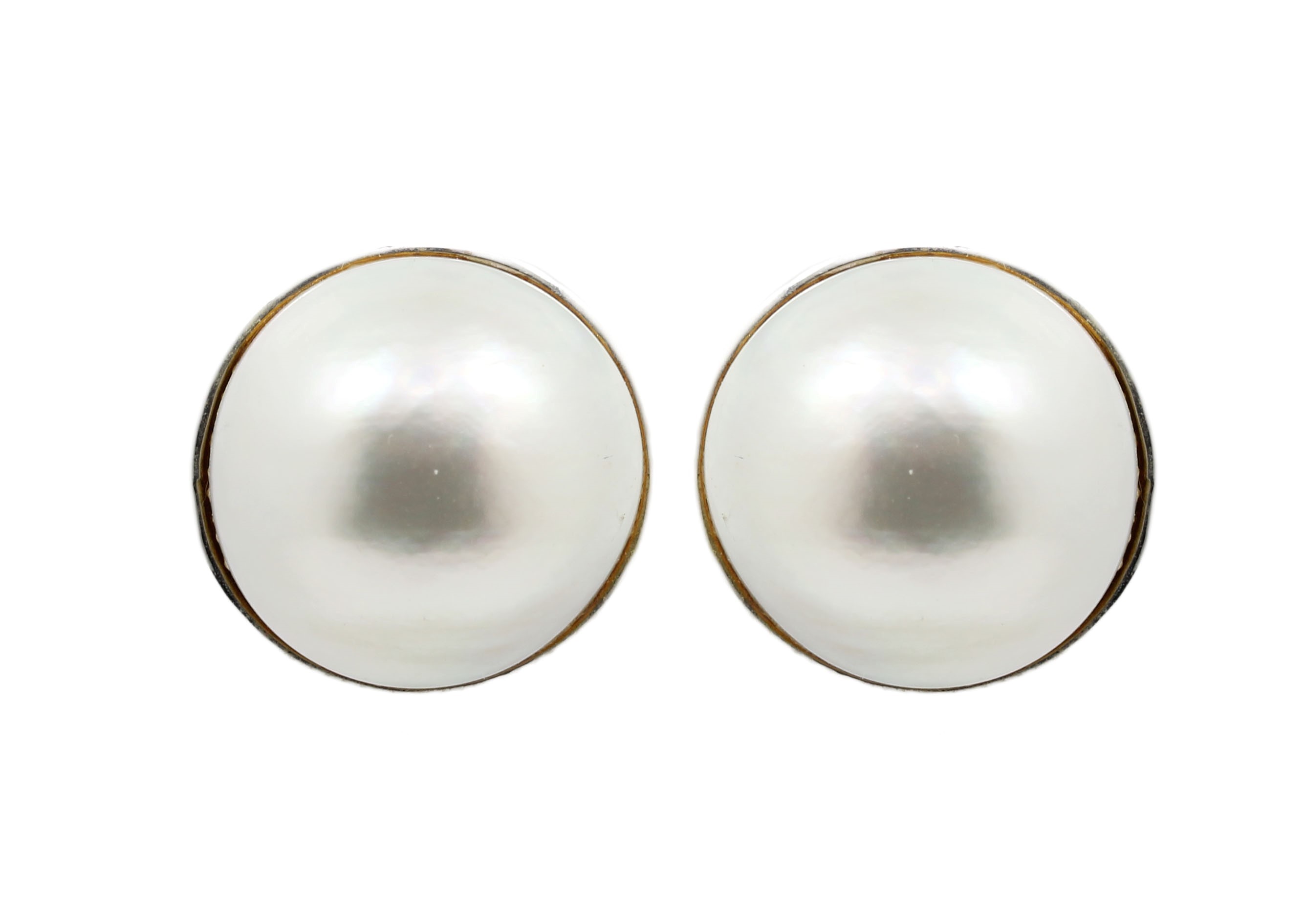 Coppia orecchini oro bianco 750% con perle Mabè tonde a clips totale gr. 13,30