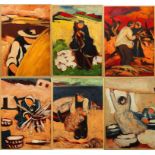 Lotto di 6 dipinti ad olio, firmati Negri, cm. 20x30