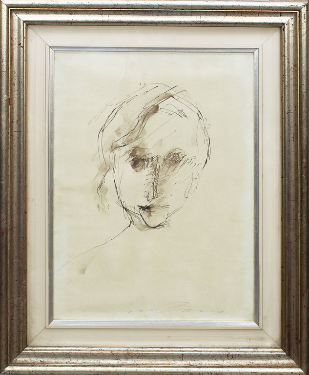 Volto, a firma Treccani, disegno acquerellato, cm. 50x36