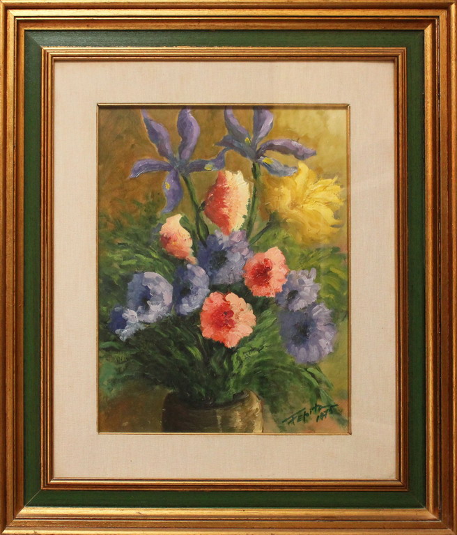 Vaso di fiori, firmato Fepita 1975, cm. 30x42 ca.