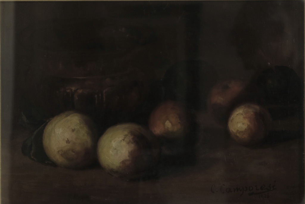 Natura morta con frutta, a firma Camporesi C 1928, olio, cm. 46x31