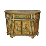 Credenza scantonata, laccata, Venezia, piano apribile, cm. 132x44x102