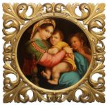 Madonna delle sedia con Bambin e San Giovannino, olio su tela fine '800, tondo cm. Ø 50, con