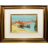 Porto Catena, a firma Maccabruni, olio su tela, 1977, cm. 19x14,5