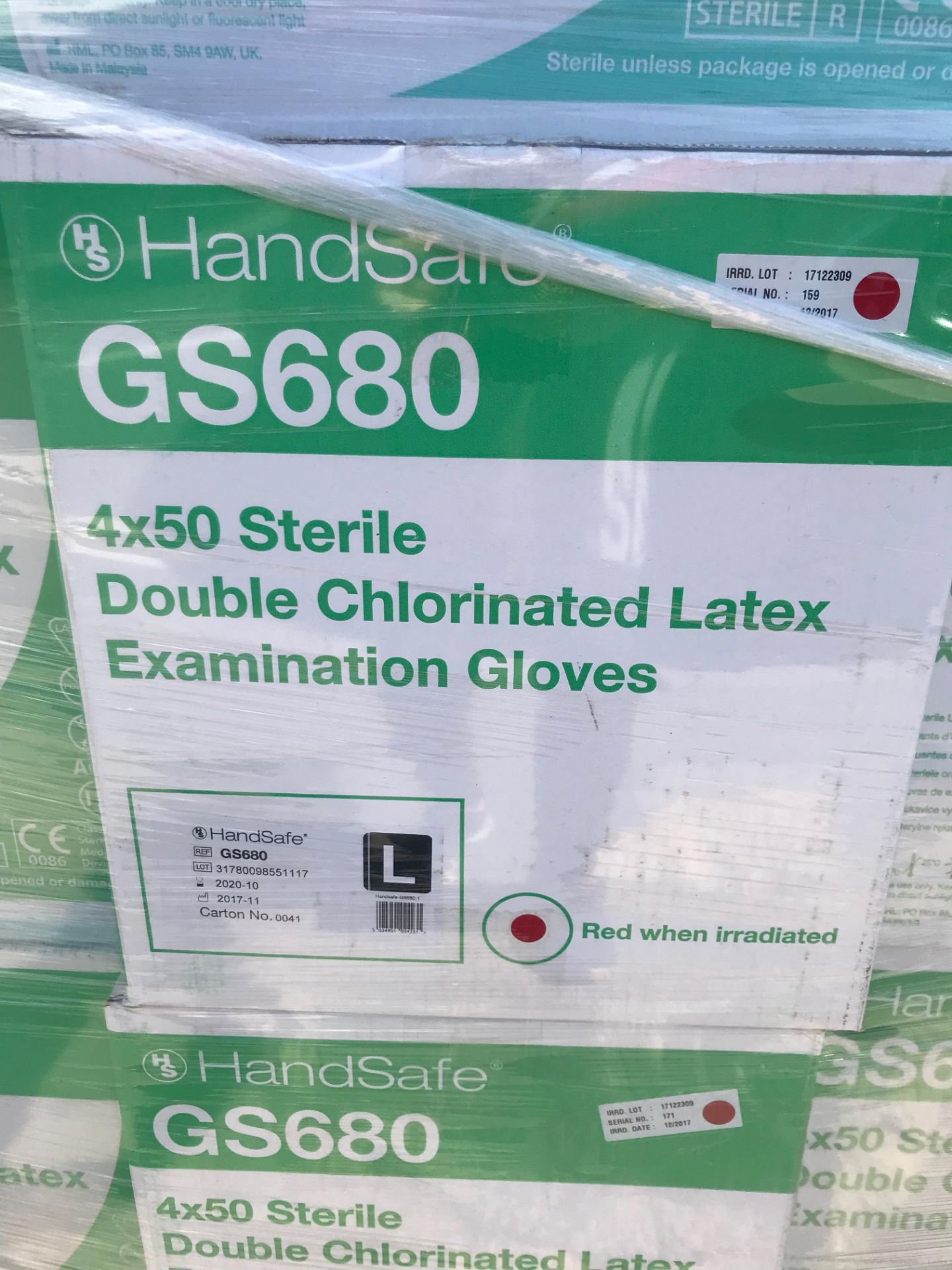 GS680 4X50 DOUBLE CHLORINATED LATEX EXAMINATION GLOVES 48 CASES ON PALLET