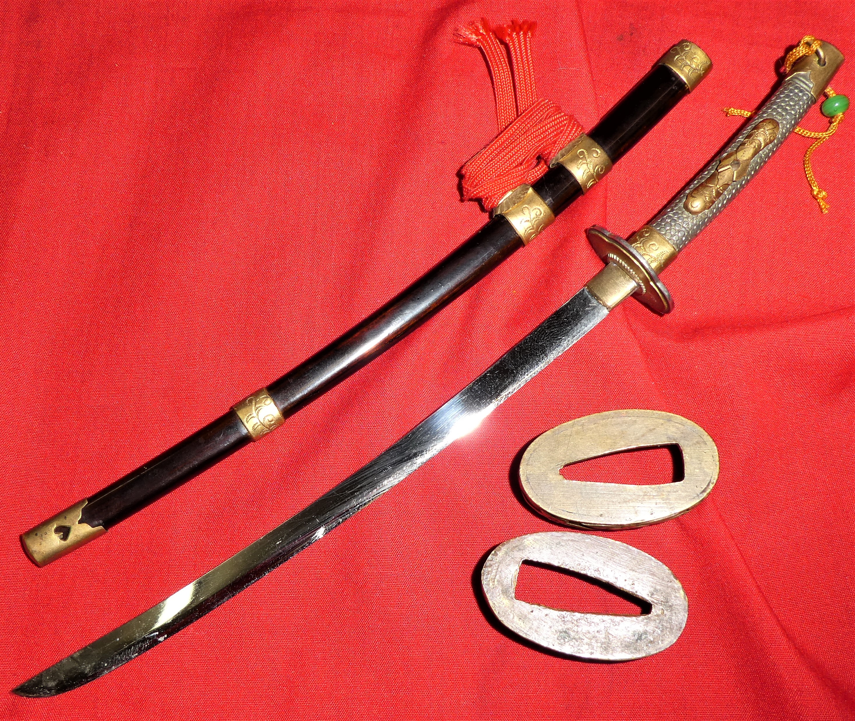 Japanese sword letter opener & spare sword fittings