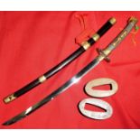Japanese sword letter opener & spare sword fittings