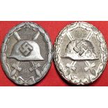 2 x WW2 German Wound badge in Silver (3-4 wounds in combat)