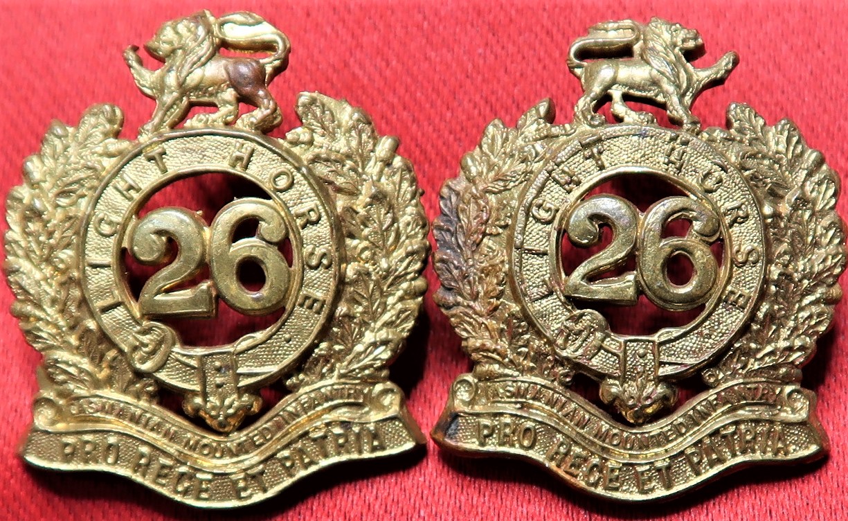 1912 – 1918 26th Light Horse (Tasmanian Mounted Infantry) collar badge pair