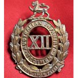 1900 - 1912 era 12th Australian Infantry Regiment cap badge (58 mm example)