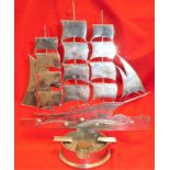 WW2-era sailing ship trench art ashtray piece