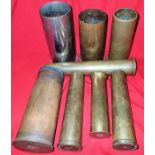 Lot of WW1/WW2 + brass artillery shells (8)