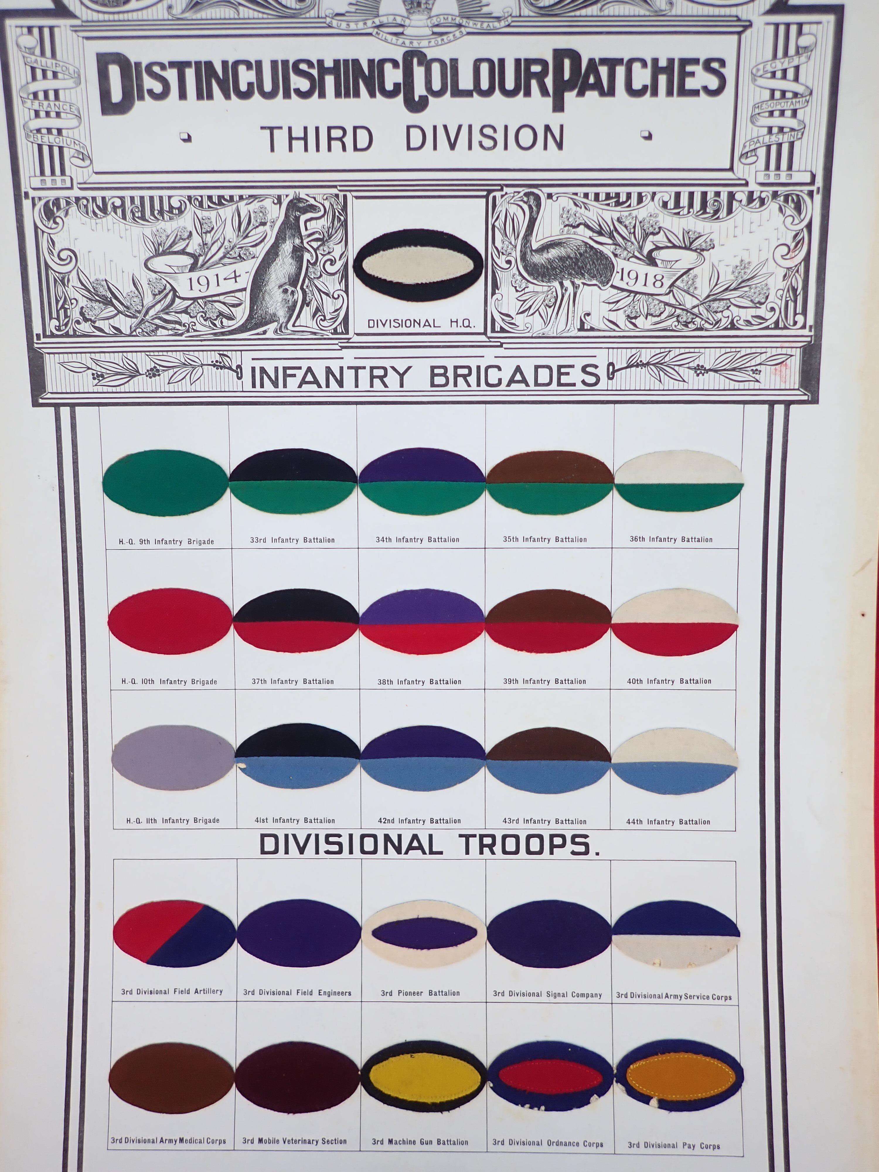 WW1 Australian Army uniform colour patches on board of the 3rd Division A.I.F. 26 original patches - Image 2 of 5