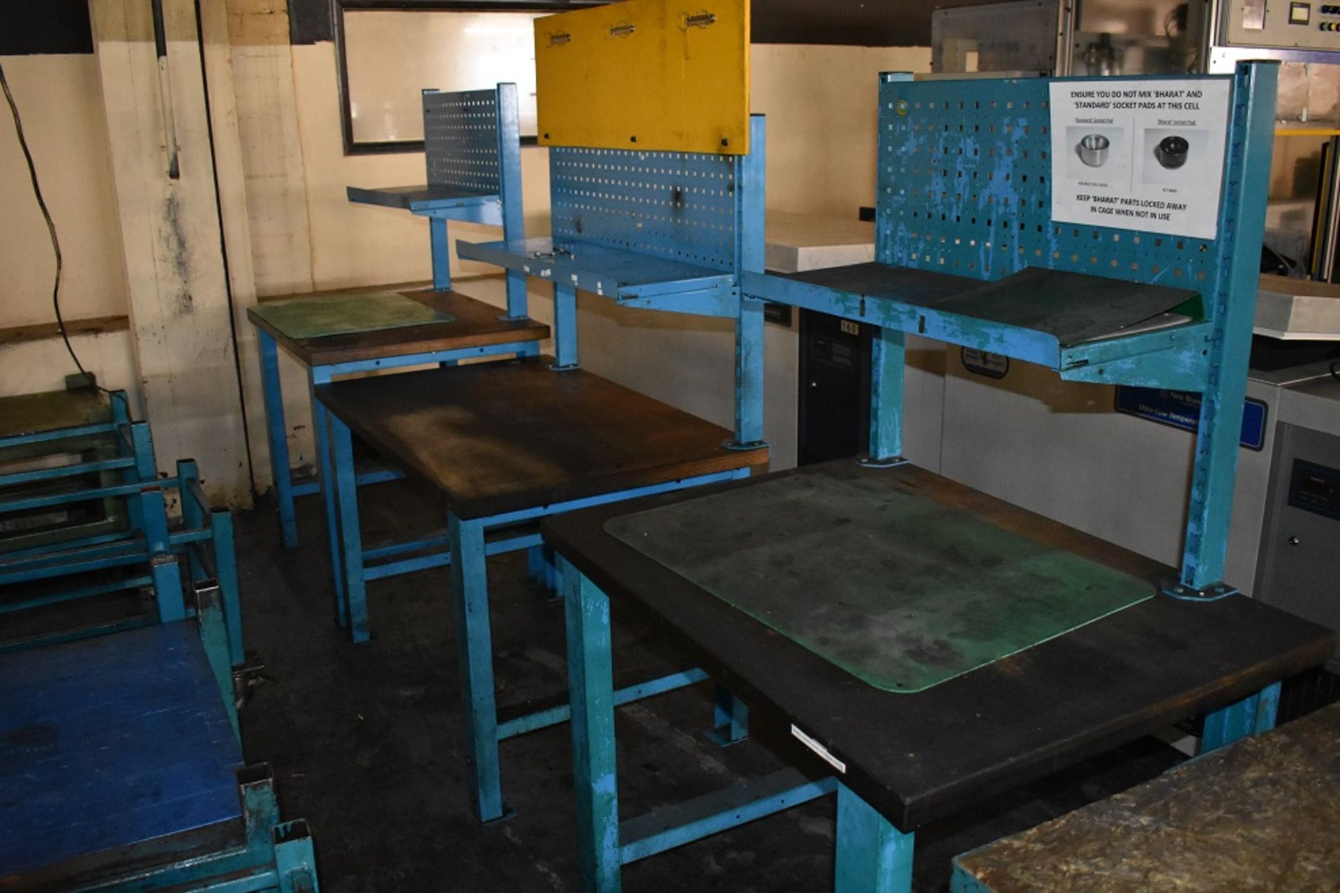 3 X STEEL WORK BENCH 1.5MTR X 1MTR & 1MTR X 1MTR