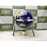 Gemstone Globe On Gold Plated Stand & Compass
