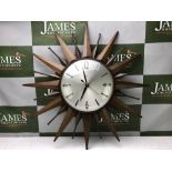 Sunburst Mid Century Modern Art Deco Clock by Metamec