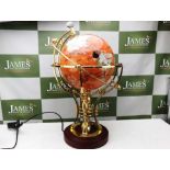 Large & Rare Illuminated Gemstone Globe With Brass Stand