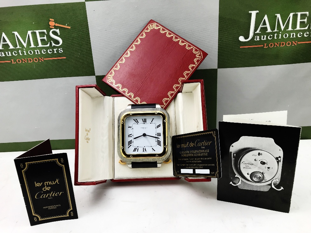 Cartier Santos Travel Alarm Clock, Original Box & Warranty card etc - Image 6 of 6