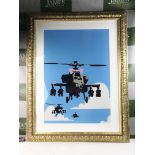 Banksy "Happy Choppers" Giclee Print, Ornate Framed