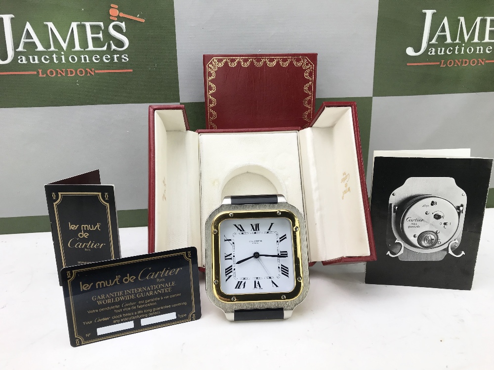 Cartier Santos Travel Alarm Clock, Original Box & Warranty card etc - Image 2 of 6