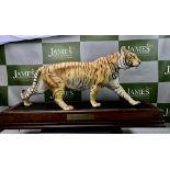 Hand Painted Porcelain "Prowling Tiger" On Wood Display-Franklin Mint